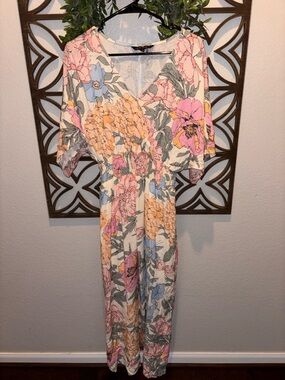 Charlie B. Floral V-Neck Maxi Dress Dahlia Dolman sleeves/side slits Size M NWOT